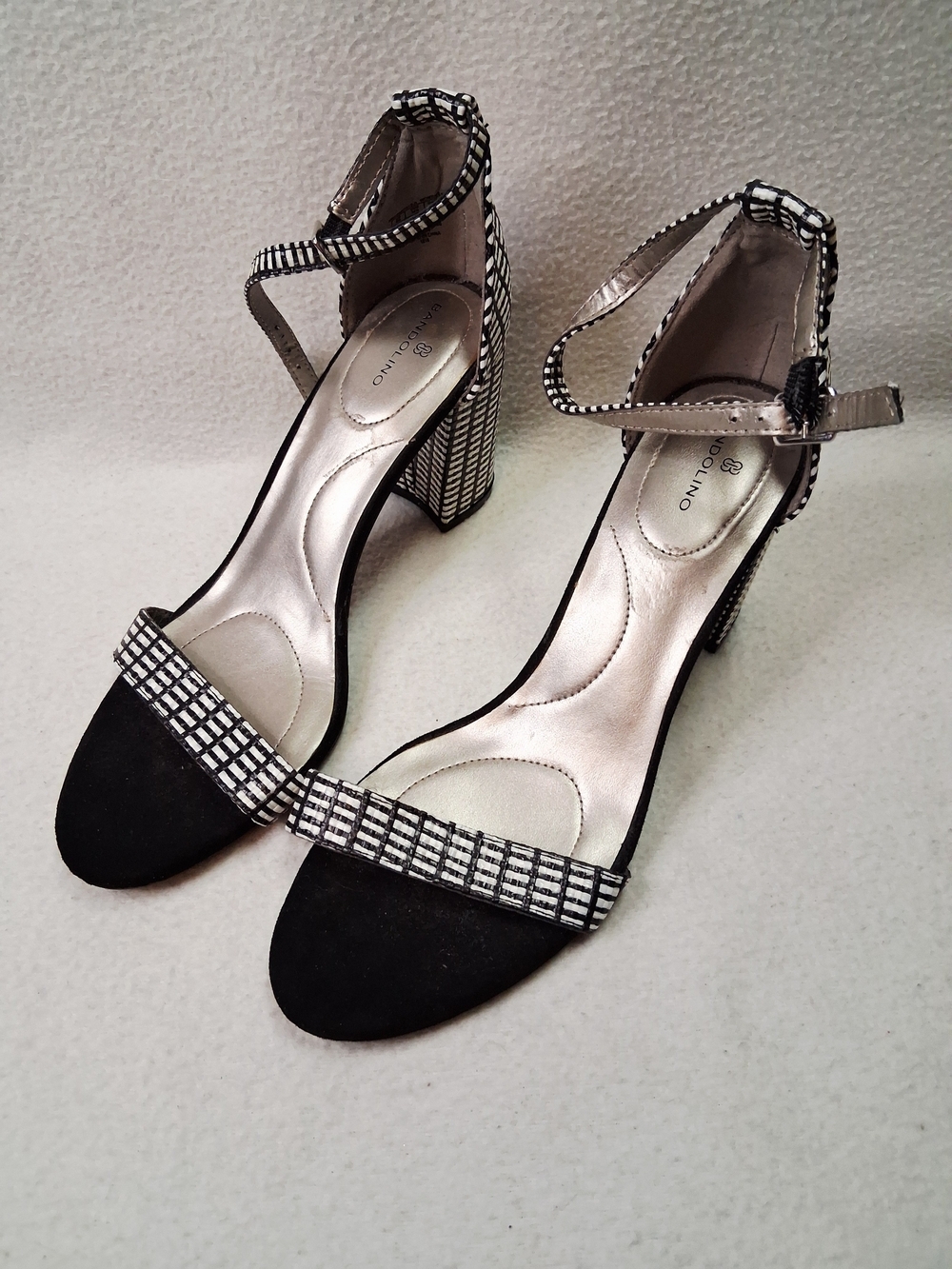 Bellino Clothing Black & White Ankle-Strap Block Heel Sandals